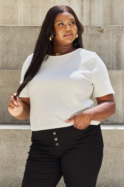 White Pearly White Full Size Criss Cross Pearl Detail Open Back T-Shirt