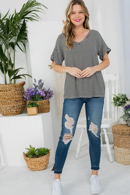 PLUS PIN STRIPE BOXY TOP