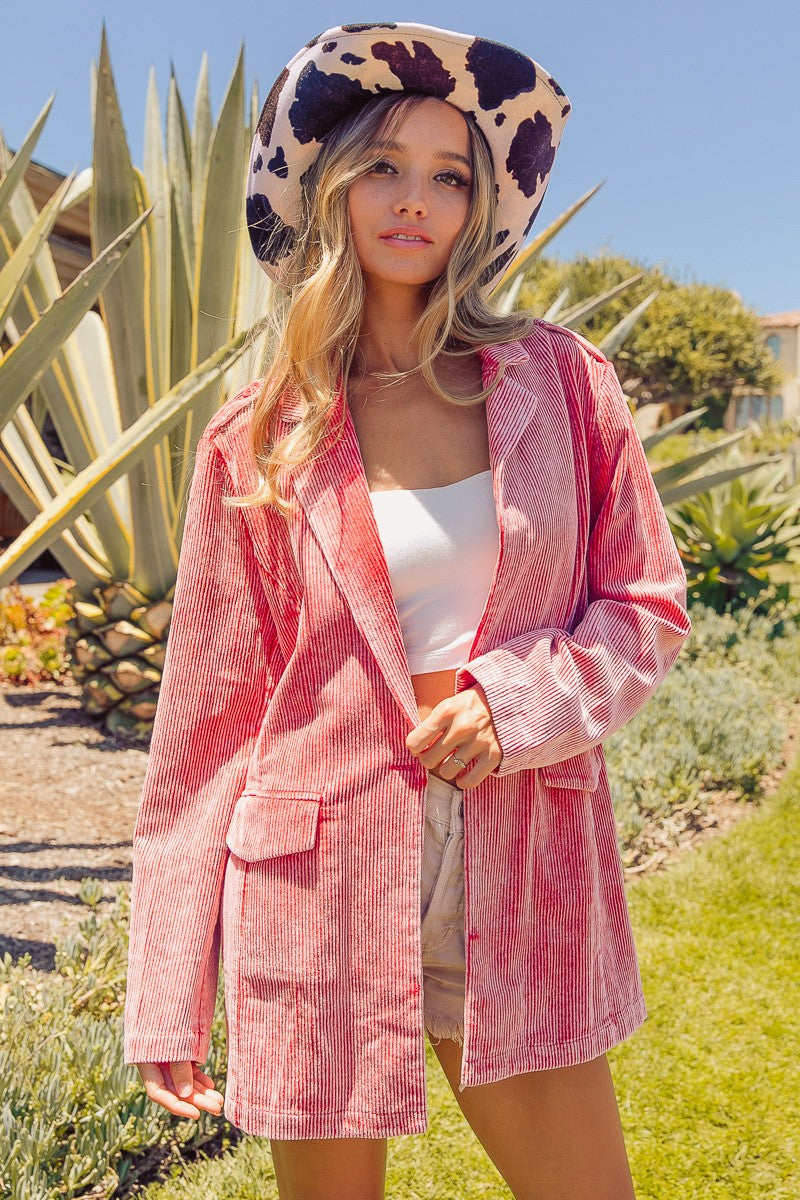 Vintage Ruby Ribbed Button Up Long Sleeve Blazer