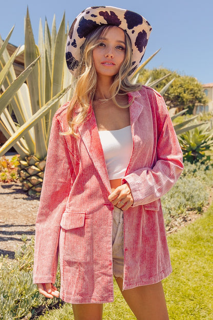 Vintage Ruby Ribbed Button Up Long Sleeve Blazer