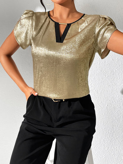 Cutout Round Neck Short Sleeve Blouse