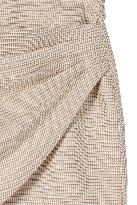 Hound tooth shirred wrap skirt