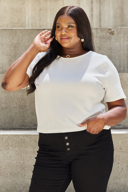 White Pearly White Full Size Criss Cross Pearl Detail Open Back T-Shirt