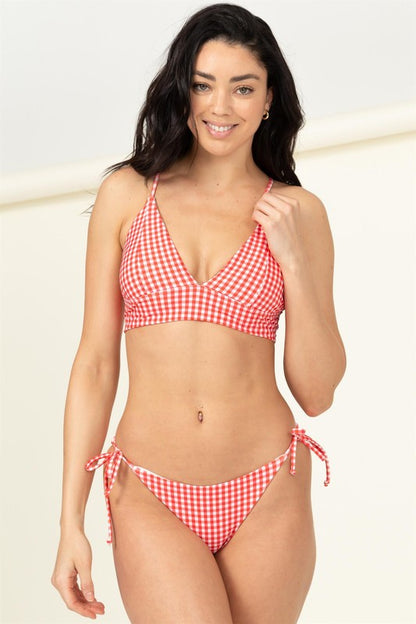 Blue Big Talk Two-Piece Gingham Bikini Set