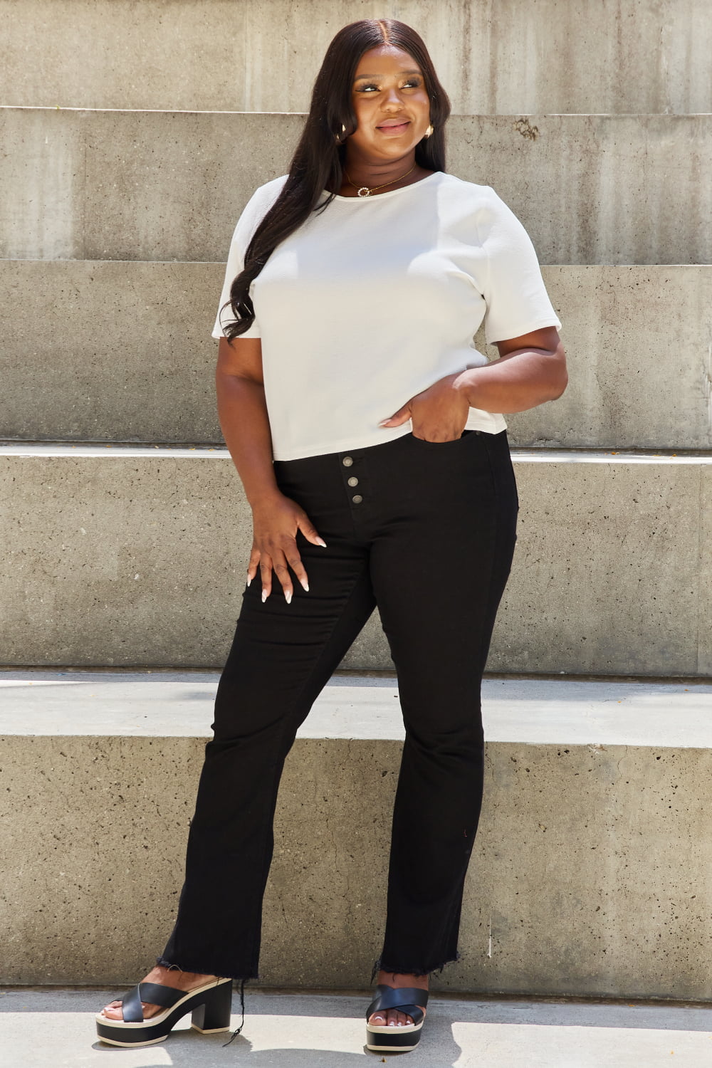 White Pearly White Full Size Criss Cross Pearl Detail Open Back T-Shirt