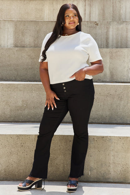 White Pearly White Full Size Criss Cross Pearl Detail Open Back T-Shirt