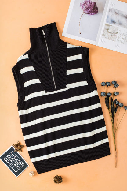 Striped Half Zip Sweater Vest