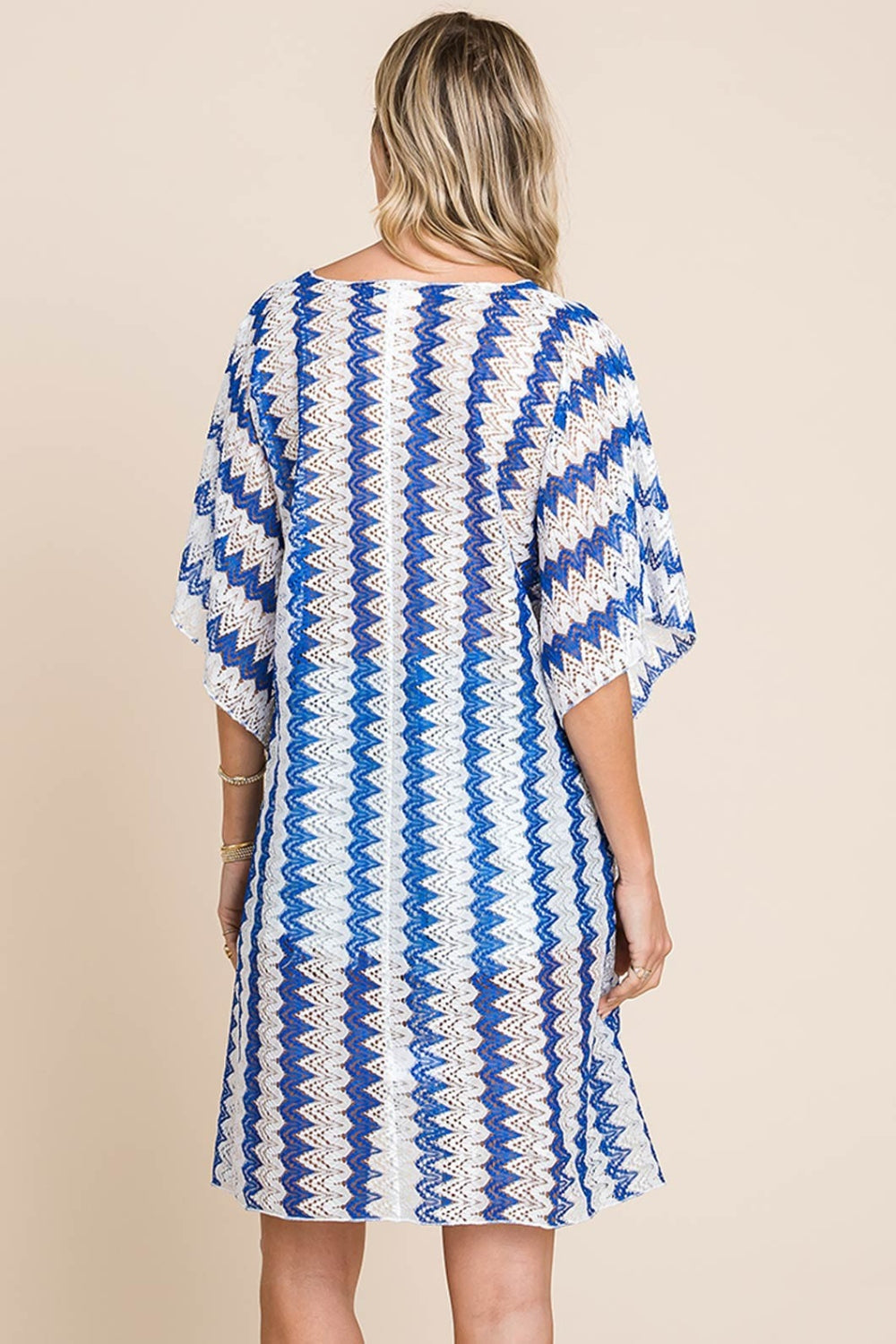 Blue Lab Tied Striped Plunge Half Sleeve Cover-Up