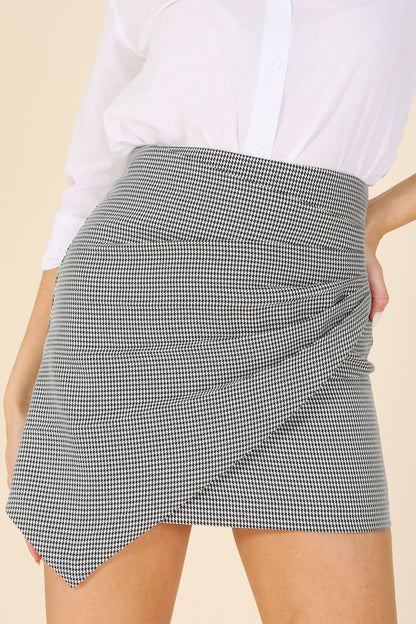 Hound tooth shirred wrap skirt