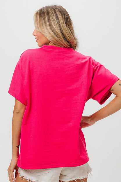 Fuchsia Round Neck Short Sleeve T-Shirt