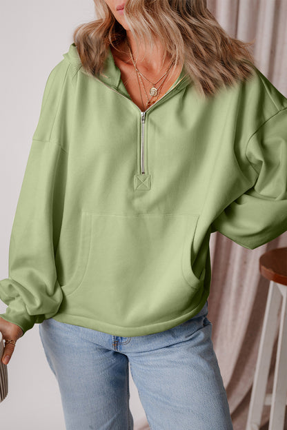 Pocketed Half Zip Dropped Shoulder Hoodie