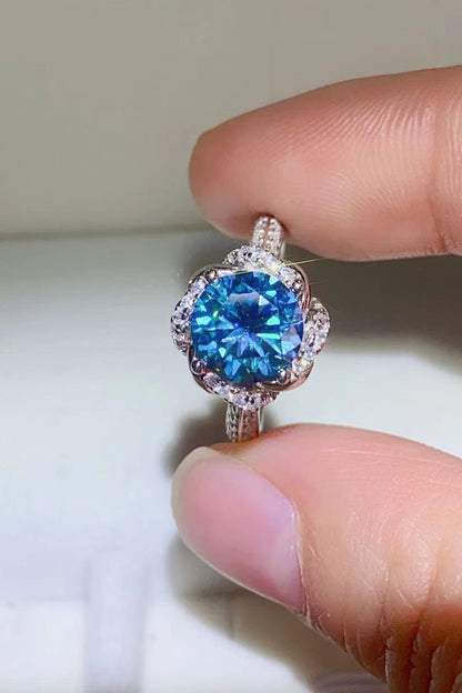 2 Carat Cobalt Blue Moissanite 925 Sterling Silver Ring