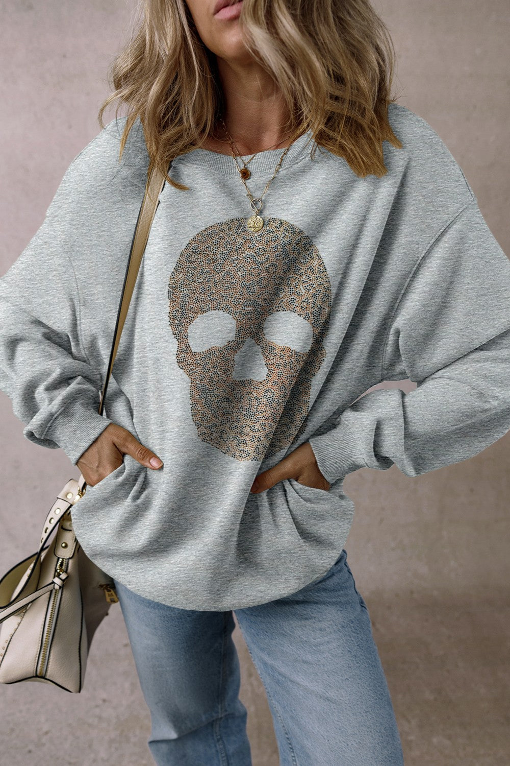 Skull Round Neck Long Sleeve Sweatshirt