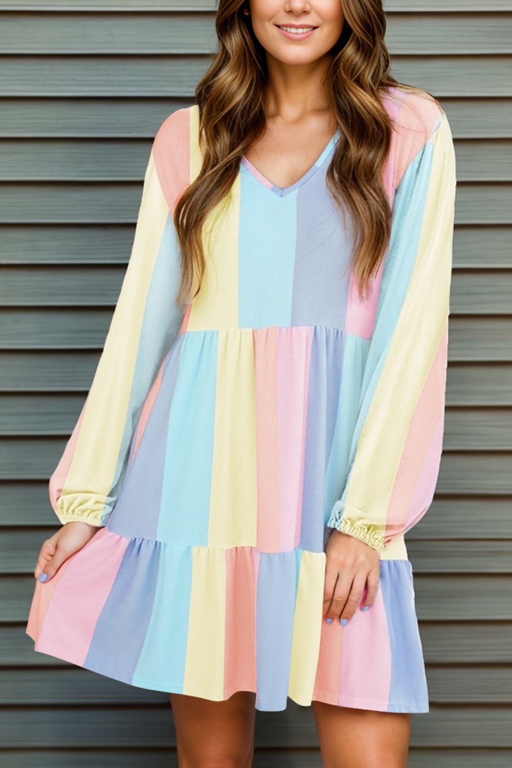 Color Block Long Sleeve Mini Dress