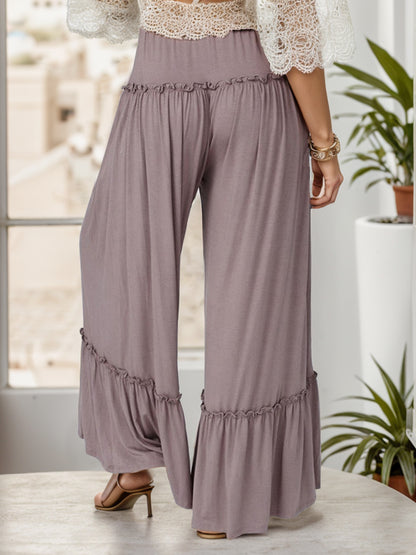 Wide Leg Ruffle Trim Pants