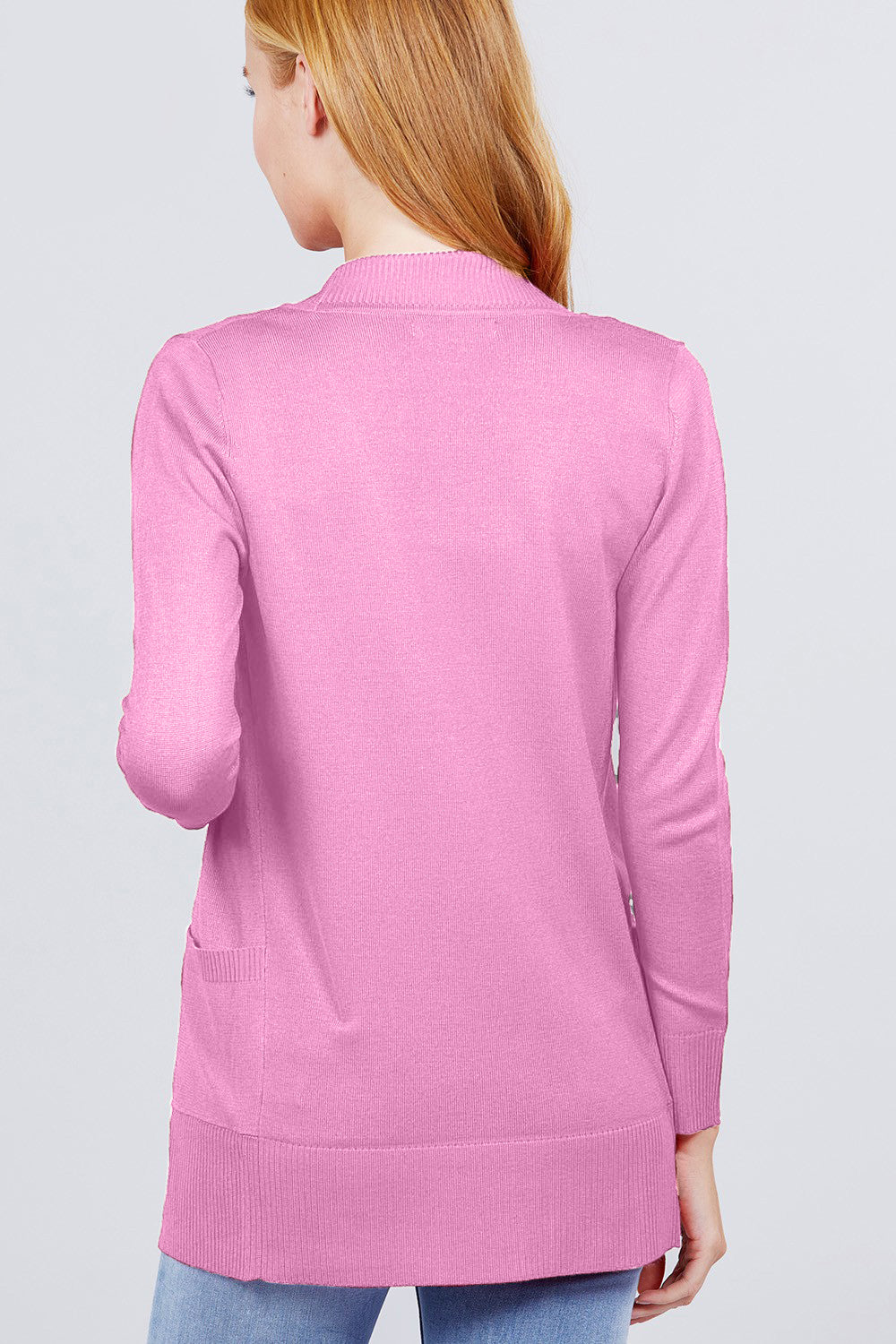 Pink ACTIVE BASIC Ribbed Trim Open Front Cardigan