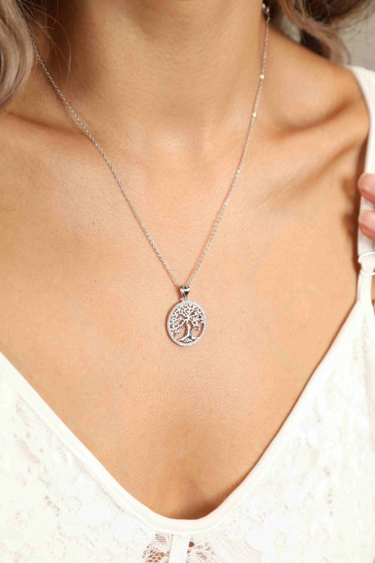 925 Sterling Silver Moissanite Tree Pendant Necklace