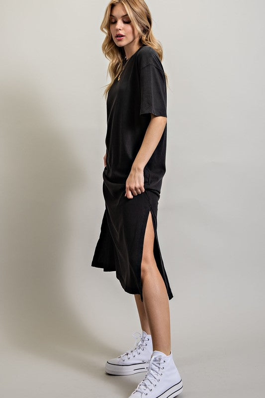 VENTED HEAVY COTTON WASHED DRESS