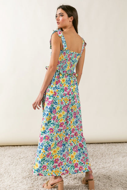 Mint Floral Ruffle Trim Smocked Cami Dress