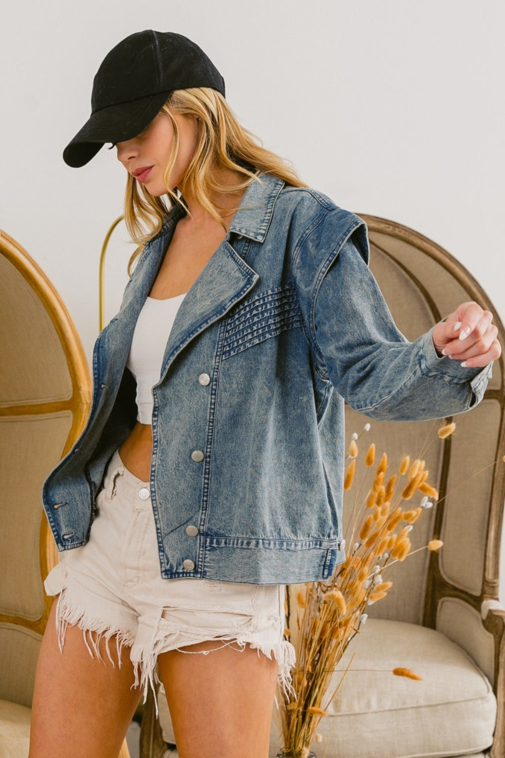 Blue Button Up Long Sleeve Denim Jacket