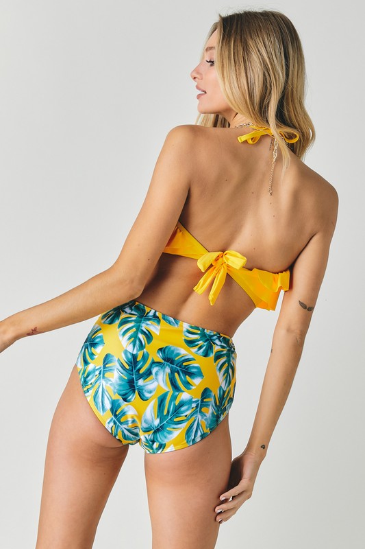 Ruffle Top And Printed Bottom Swimsuit