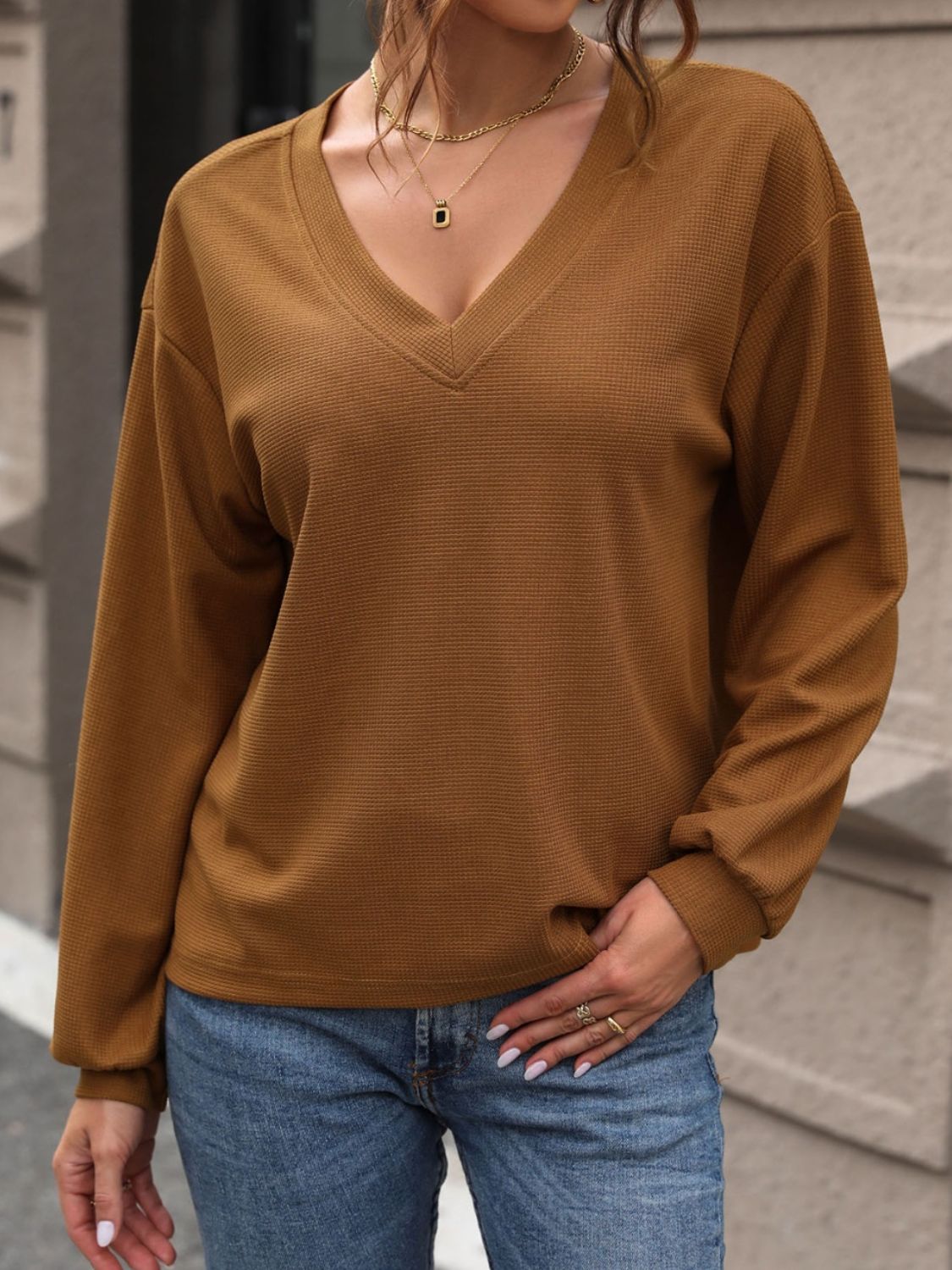 V-Neck Long Sleeve Top