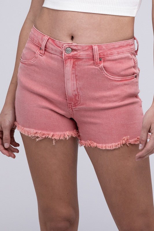 Ivory Acid Washed Frayed Cutoff Hem Shorts