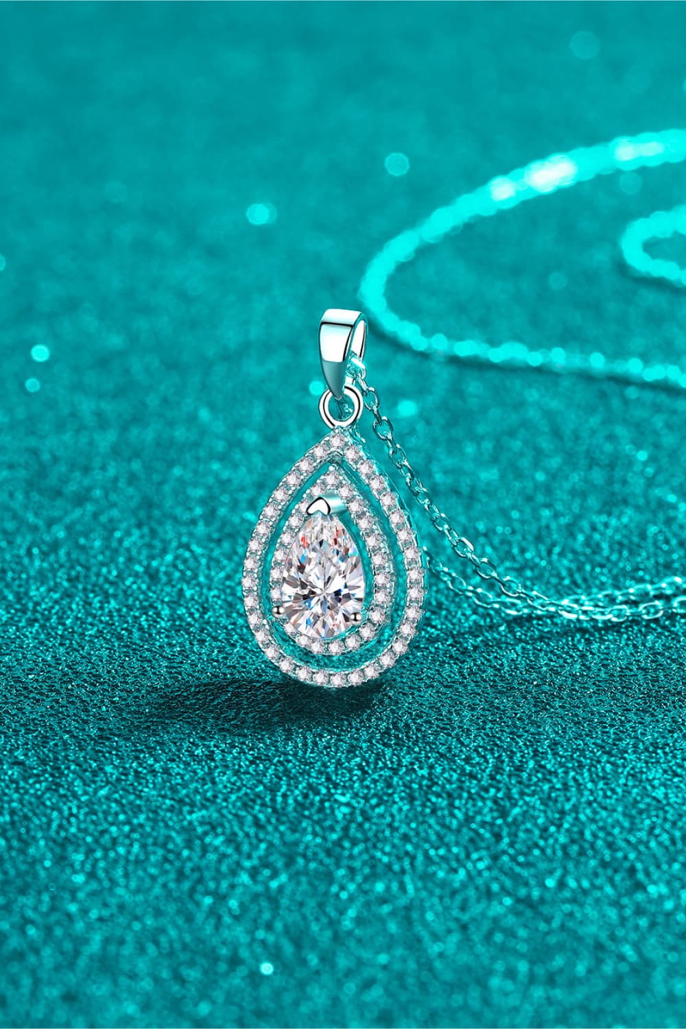 1 Carat Moissanite Teardrop Pendant Necklace