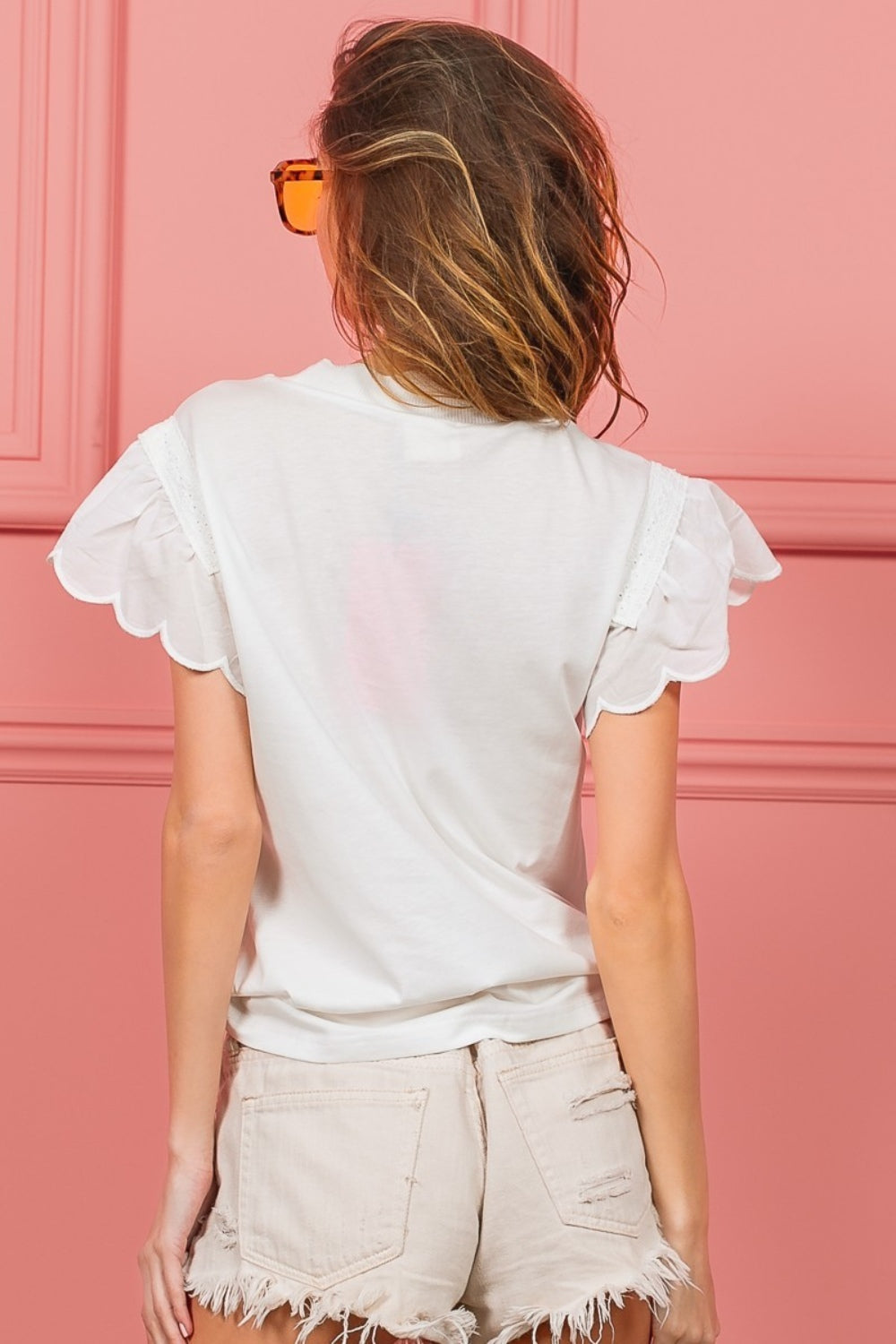 Off White Scallop Edged Lace Trim Top