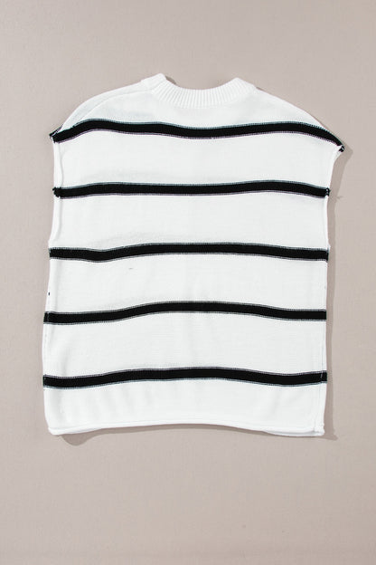 Striped Round Neck Cap Sleeve Sweater