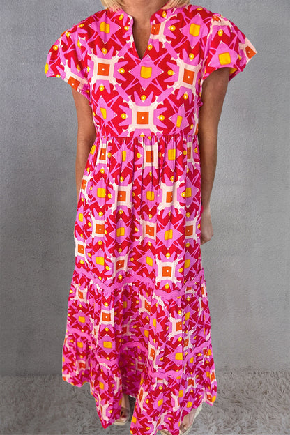 Printed Notched Cap Sleeve Dress