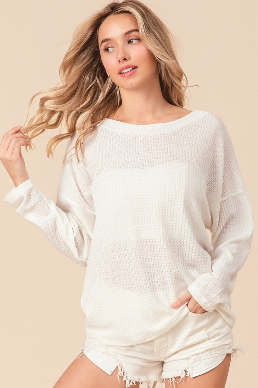 Off white Waffled Backless Drawstring T-Shirt