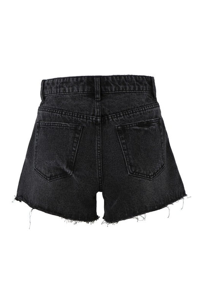 Distressed denim shorts