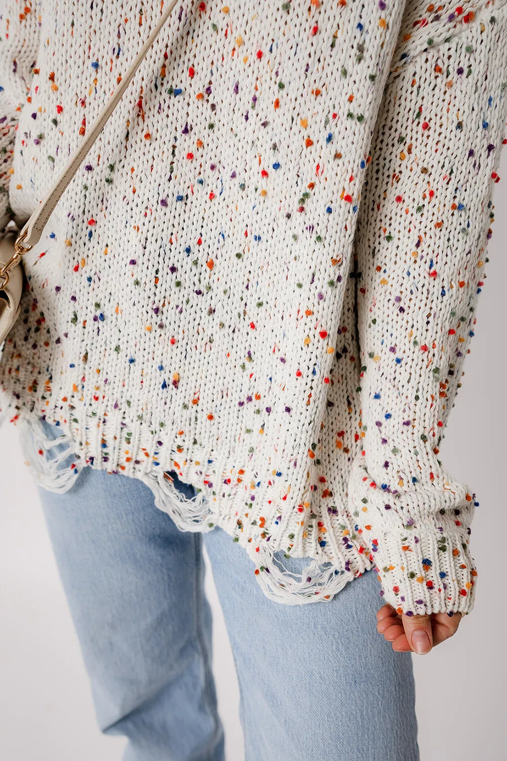 Confetti Round Neck Dropped Shoulder Sweater