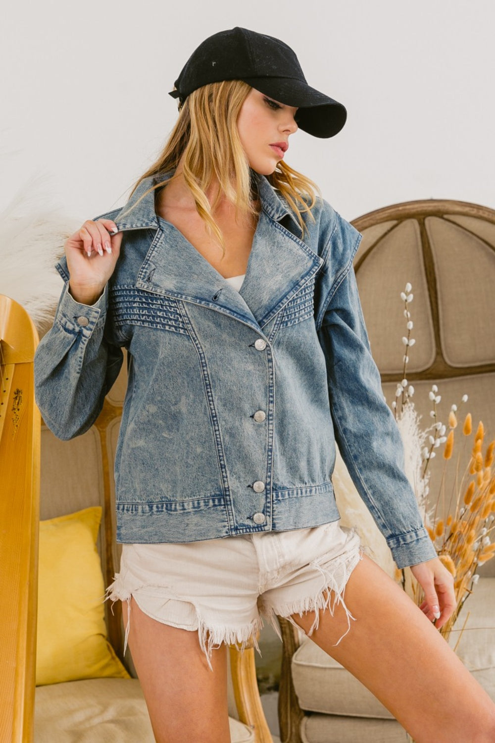 Blue Button Up Long Sleeve Denim Jacket