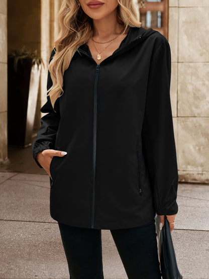 Pocketed Zip Up Hooded Jacket