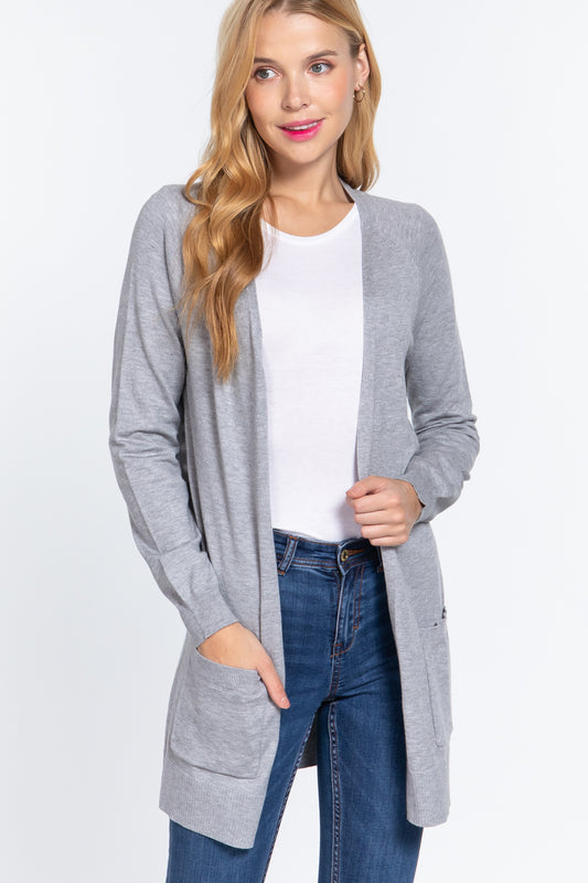 Light Blue CTIVE BASIC Open Front Long Sleeve Cardigan