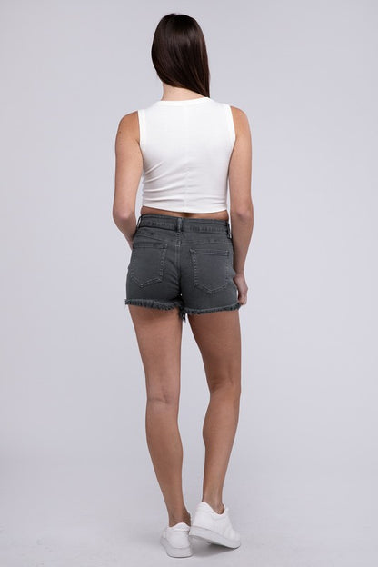 Ivory Acid Washed Frayed Cutoff Hem Shorts