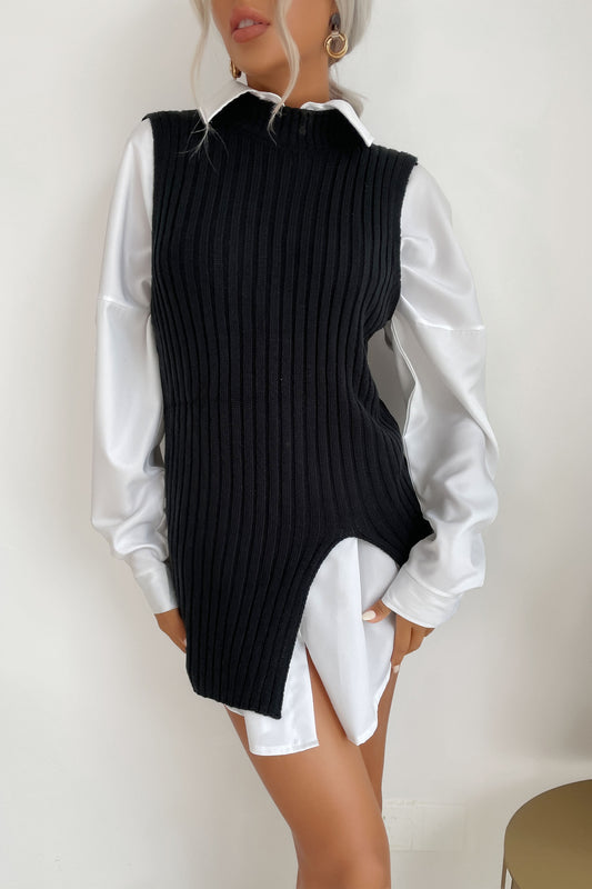 Slit Hem Sweater Vest Dress