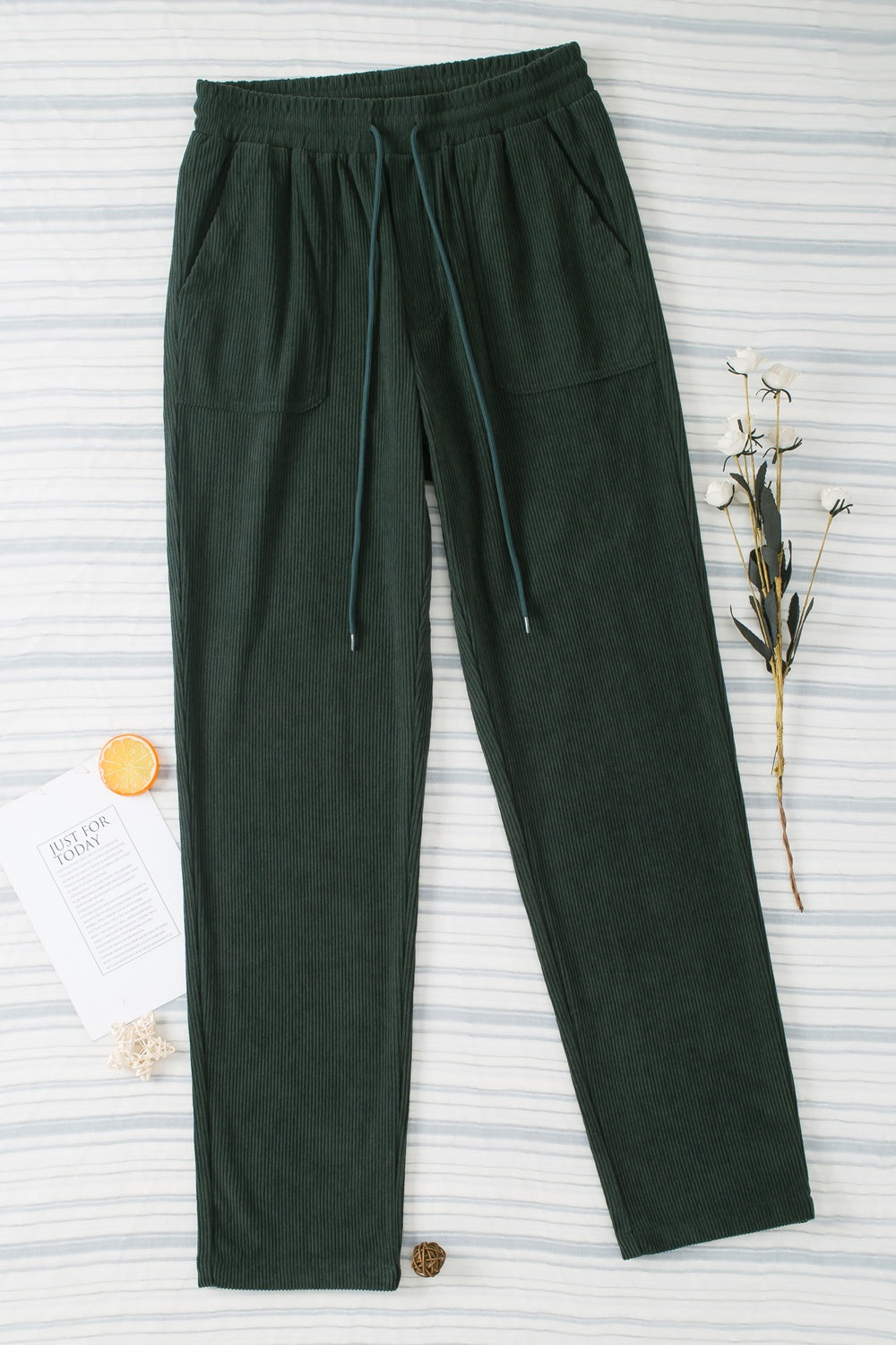 Drawstring Straight Pants with Pockets