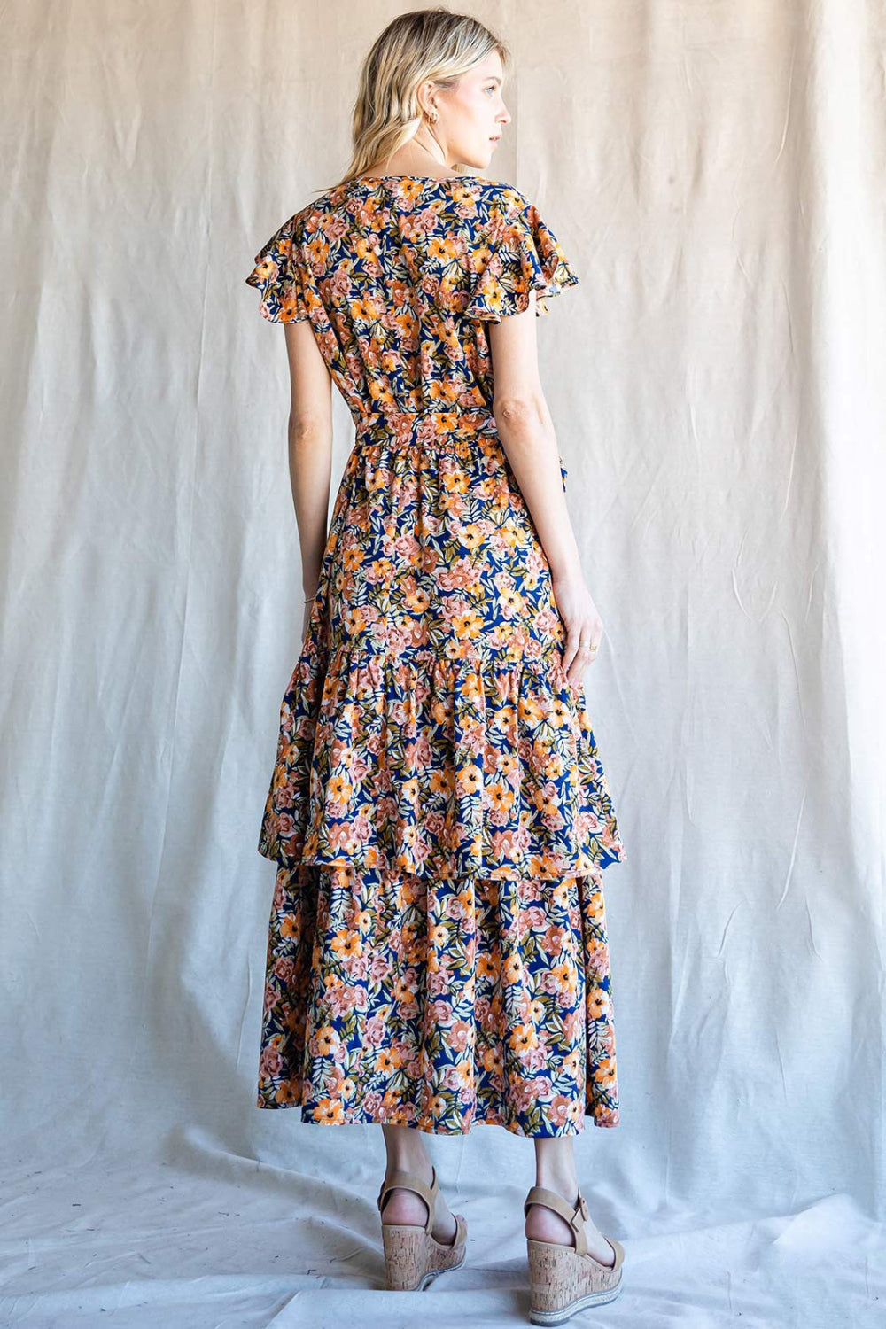 Navy Label Floral Ruffled Midi Dress