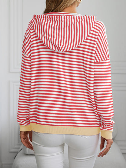 Striped Long Sleeve Hooded Knit Top