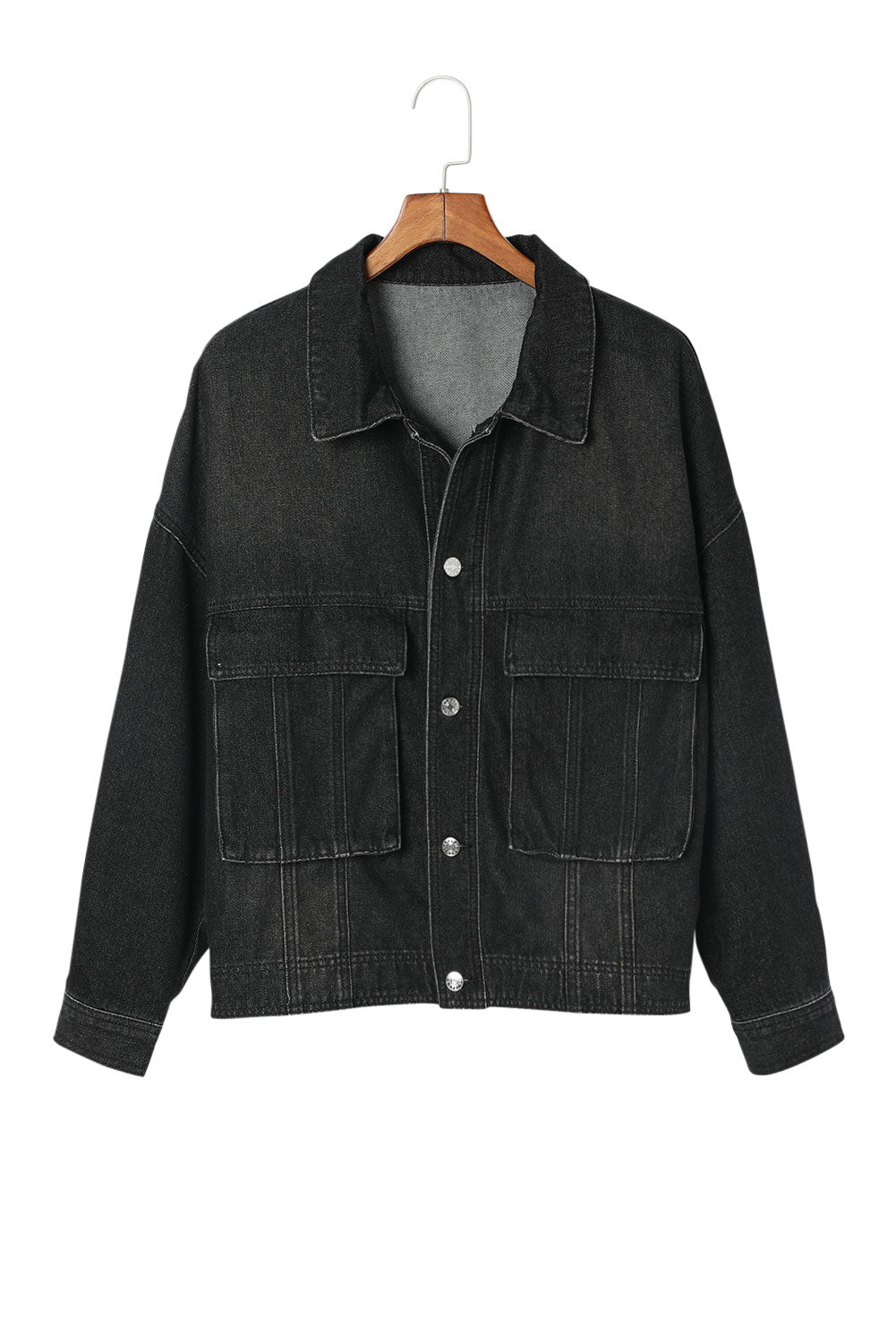 Button Up Dropped Shoulder Denim Jacket with Pockets