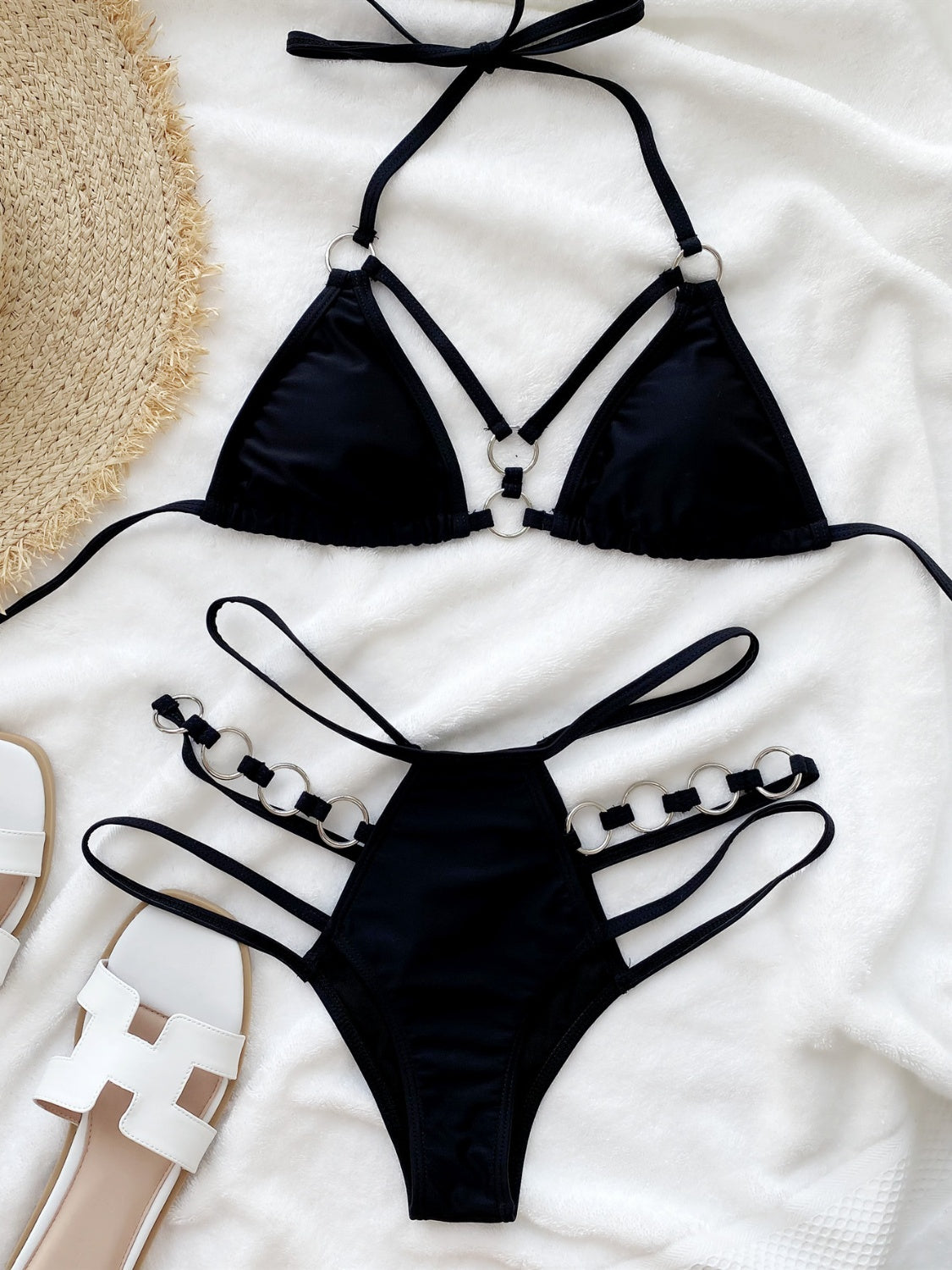 Cutout Halter Neck Two-Piece Bikini Set