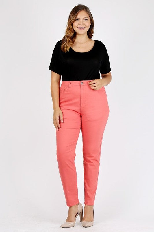 Plus Size High Waist Solid Stretch Jeans Pants