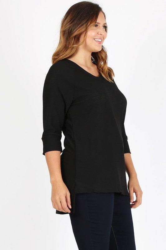 Plus Size Knit V-Neck Hi-Low Top