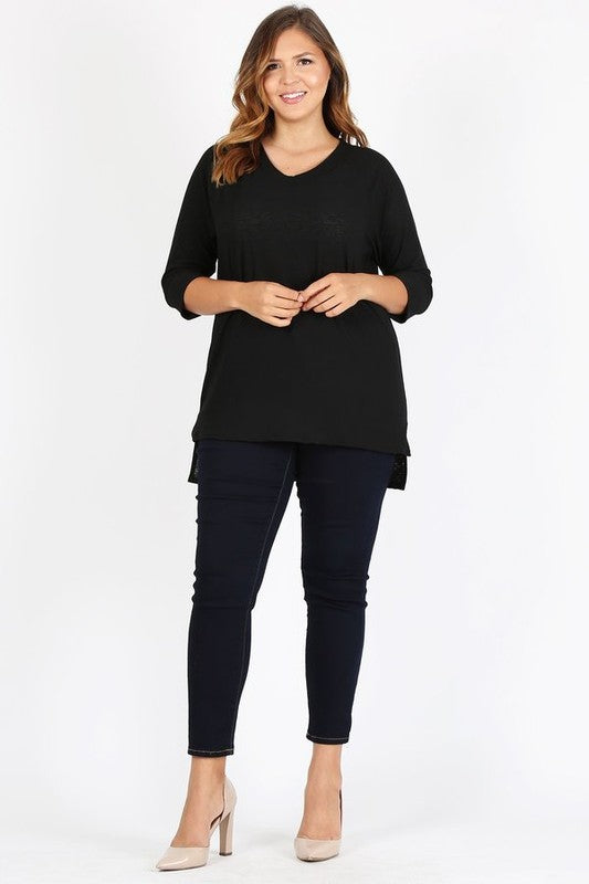 Plus Size Knit V-Neck Hi-Low Top