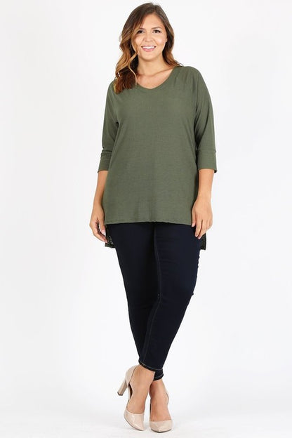 Plus Size Knit V-Neck Hi-Low Top