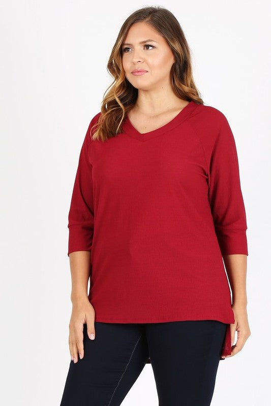 Plus Size Knit V-Neck Hi-Low Top