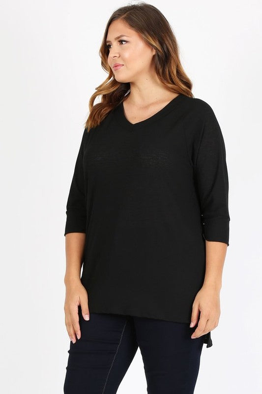 Plus Size Knit V-Neck Hi-Low Top